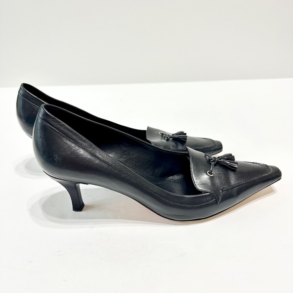 Audrey Brooke Black Leather Pumps Women’s Size 8.5 2.5” Heel Tassel Bow Classic - Picture 4 of 10